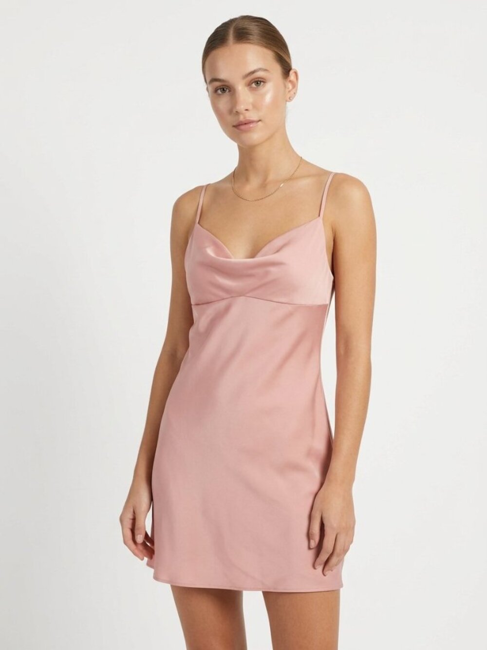 Dusty Rose Cowl Neck Satin Slip Mini Dress Dusty Pink NWT | Size S